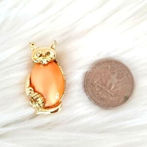 Vintage Cat Kitty Kitten Peach Costume Jewelry Gold Tone Brooch Pin CRAFTER